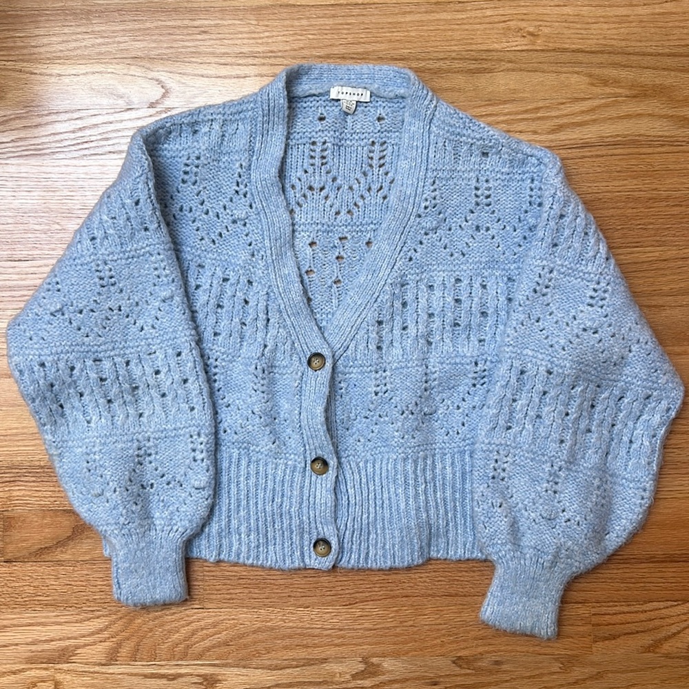 Topshop Blue Pointelle Cardigan
